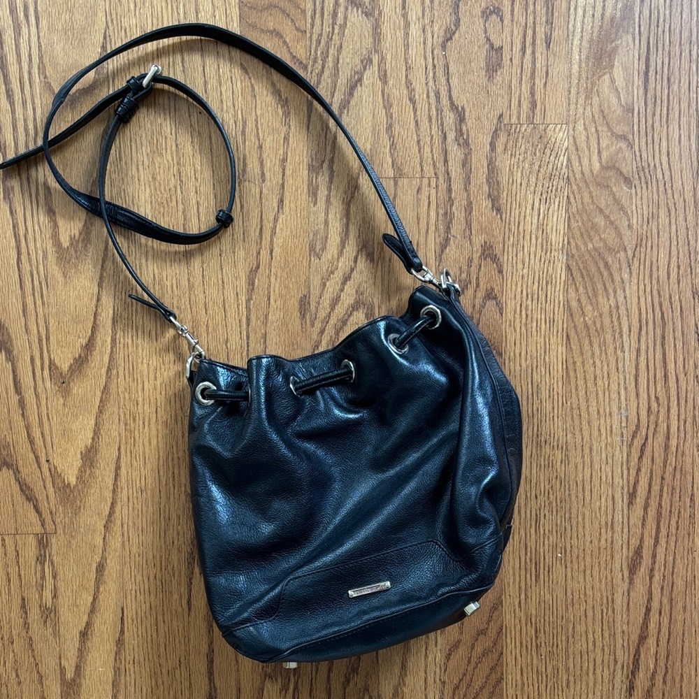 Rebecca Minkoff Black Pebbled Leather Bucket Bag